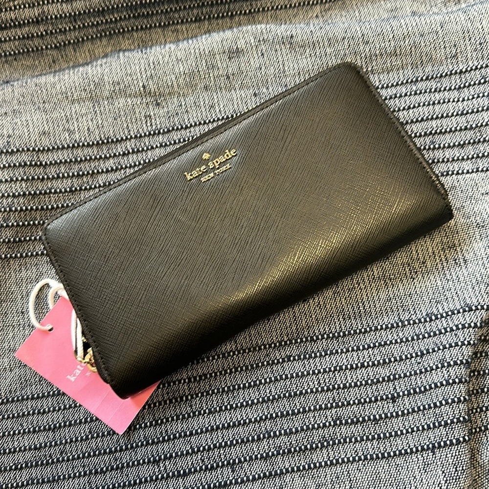 NWT $229 Kate Spade continental wallet Black Leather laurel